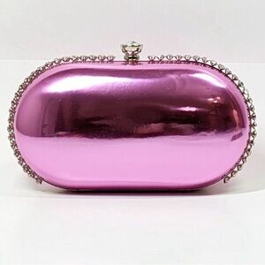 AQUA A-Kristen Mirror Metallic Patent Minaudière Clutch in Orchid
